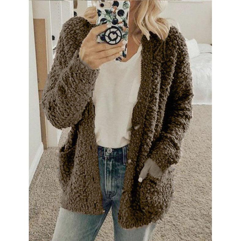 Women'S Fleece Zip Up Jacket Women Casual Plus Size Plush Sweater Pockets Outerwear Buttons Cardigan Coat Ladies Jackets