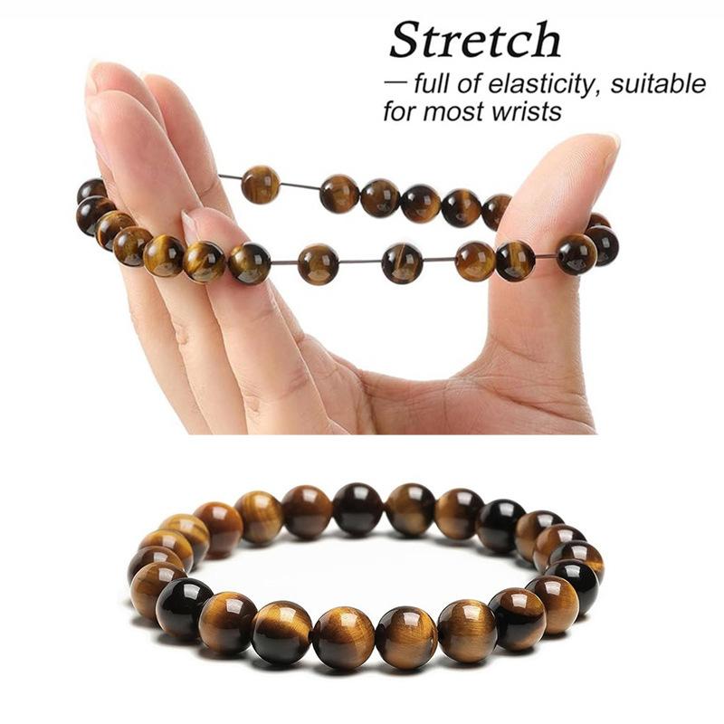 8mm Tiger Eyes Beaded Bracelets Natural Stone Bracelet Agates Cat Eye Chalcedony Stretch Bangle Healing  Gifts Women Men