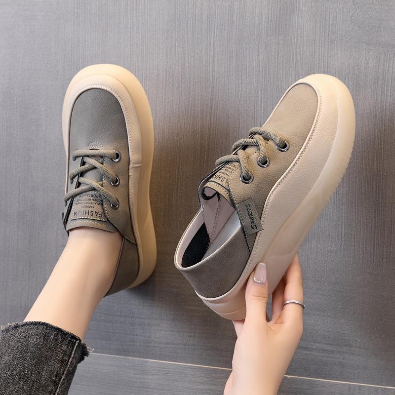 Dicksohlige weiße Schuhe Leder Freizeitschuhe Board-Schuhe