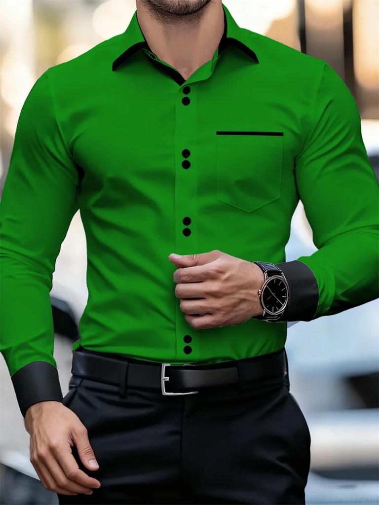 Men's Formal Long Sleeve Shirt, Slim Fit Contrast Detail, Perfect for Business Wear.