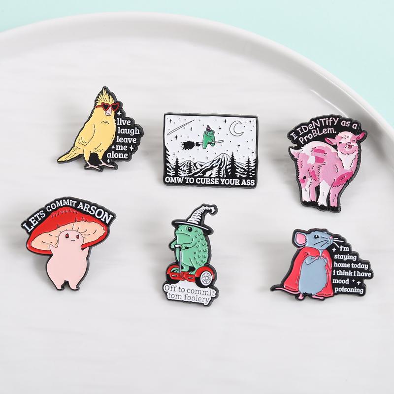 Whimsical Frog Wizard Enamel Pins Off To Commit Tom Foolery I Identify As A Problem Animal Brooches Lapel Badge Jewelry Gifts