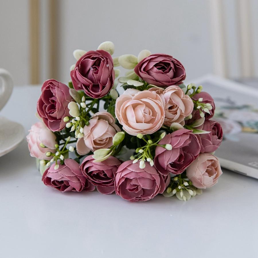 

Artificial Flowers Silk Rose Tea Bud Valentine s Wedding Brial Bouquet Photography Background Home Room Decora Table Gift Props 1 pc розовый
