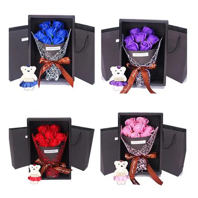 7 Köpfe Rose Künstlicher Strauß Kleiner Bär Geschenkbox Valentinstag Handgemacht Falschblumenstrauß Muttertag Geburtstagsfeier G