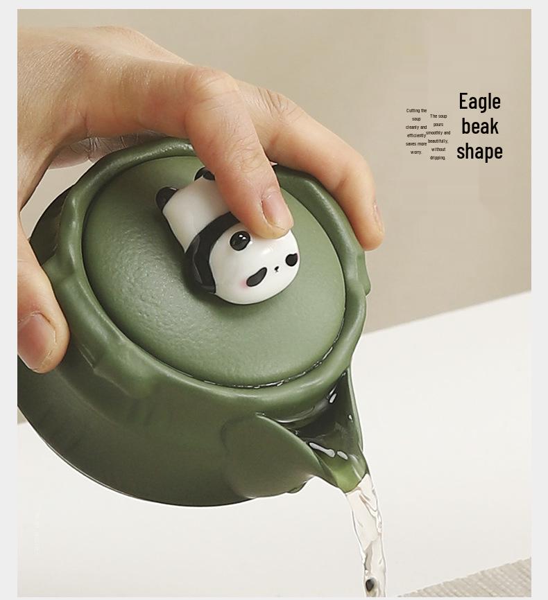 Portable Ceramic Panda Tea Set - Quick Brew Travel Teapot & Teacups, Ideal for Business Souvenir or Cultural Gift