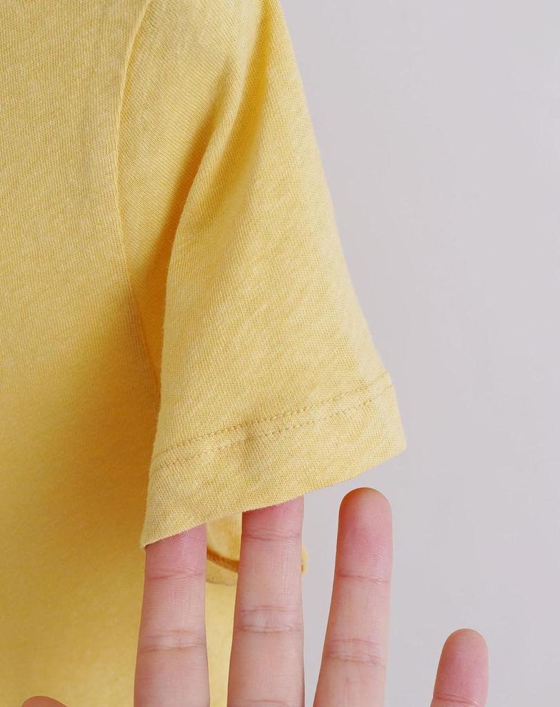 Slim Fit Round Neck Short Sleeve Women's T-shirt in Bright Spring Day Creamy Goose Yellow, Soft Bamboo Linen Cotton Blend