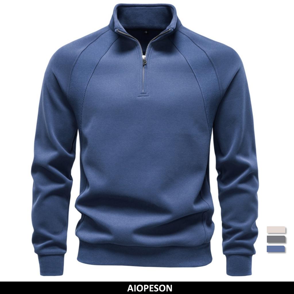 AIOPESON Half Zip Katoenmix Sweatshirts Opstaande Kraag Geribbelde Manchetten Raglanmouw Casual Sport Heren Herfst Winter Warm Pullover
