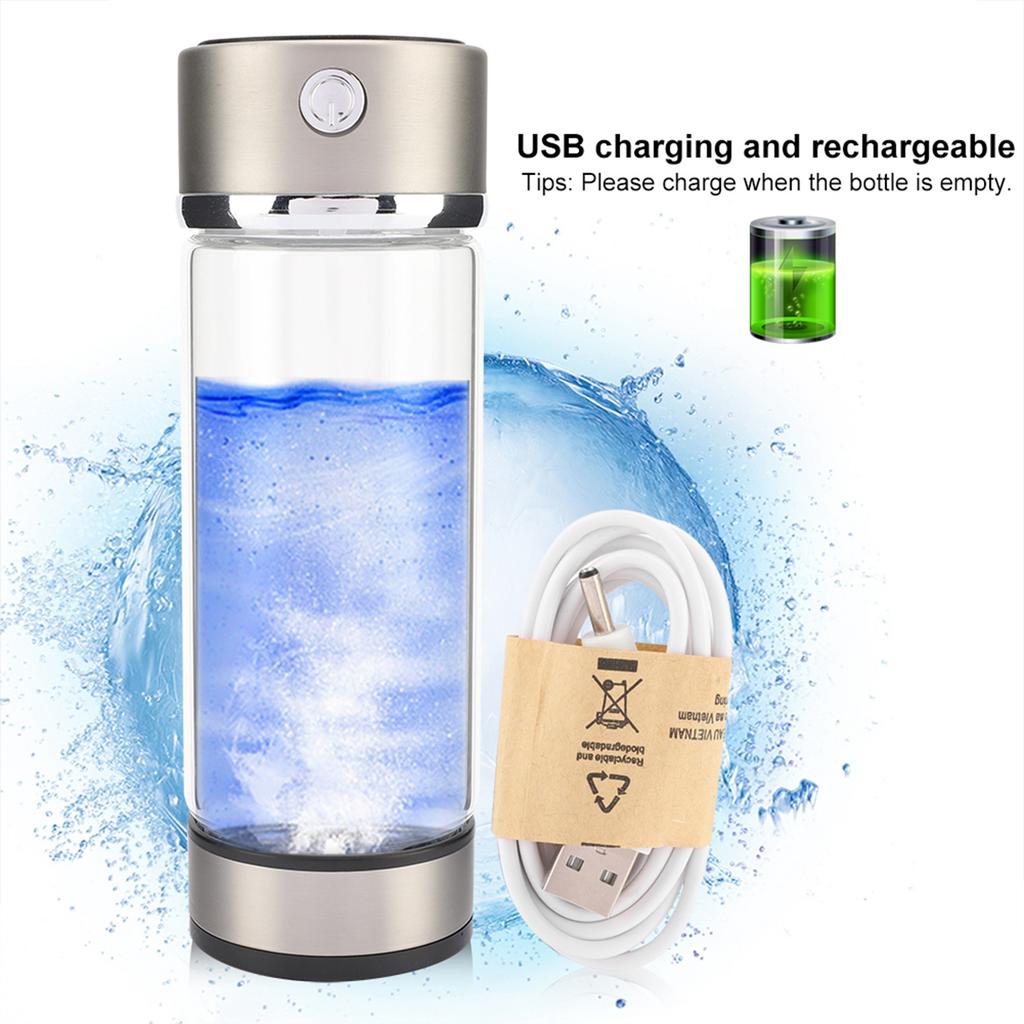 Hydrogen Water Filter Glass Bottle, Portable Lonizer Cup with USB Charging, High Borosilicate Glass with Silicone Pad, Purification Membrane for Offic
