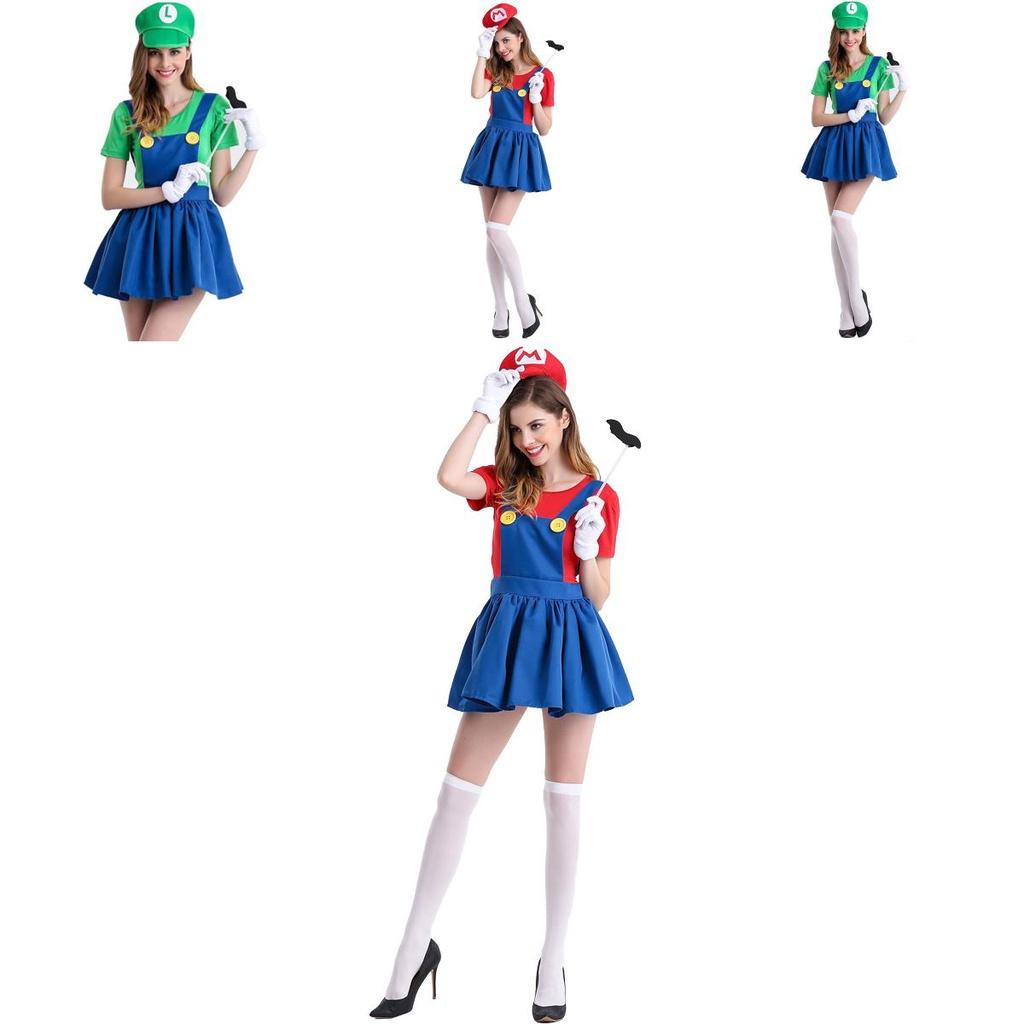 Encantador Disfraz de Falda de Trabajador Luigi de Super Mario Bros para Mujer para Fiestas de Halloween