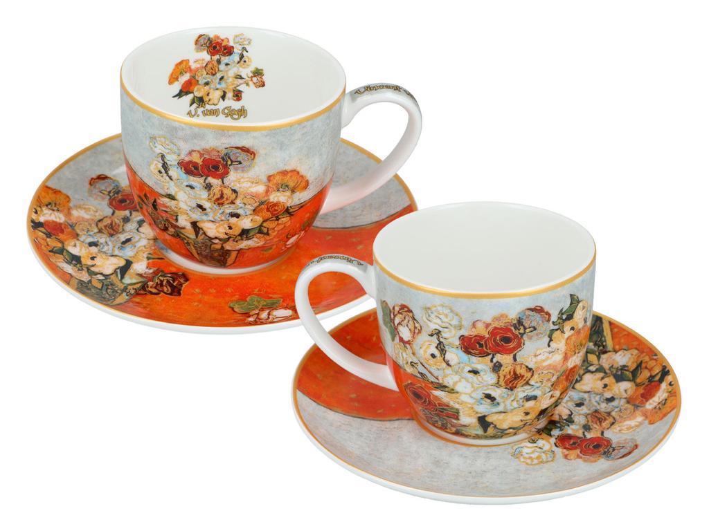 Set of 2 Cups with Saucers Van Gogh Roses Carmani Gift Set