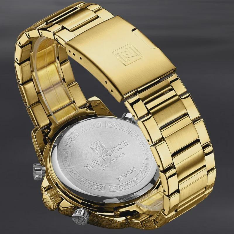 Mens Multifunctional Double-Display Watches Date Stainless Steel Watchband LED Luminous Mode Waterproof Wrist Watch