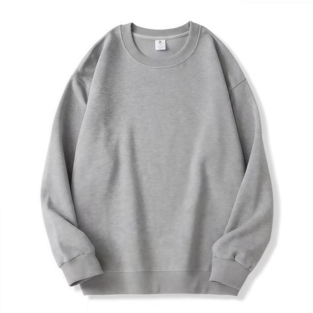 Sweatshirt Homme Poids Lourd 320g Coton Col Rond Épaules Tombantes - Couleur Unie, Coupe Ample Automne, Manches Longues