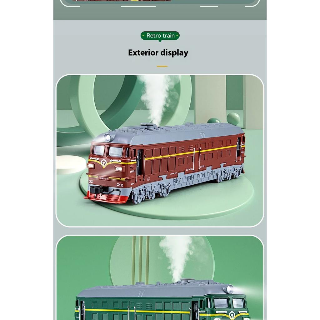 1/32 Diecast Nostalgic Steam Green Leather Train Toy Can Be Sprayed Alloy Train Children's Toy Kids Gift Birthday Present for Boys