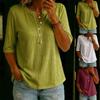 Damen Henley-Hemd mit V-Ausschnitt, Dreiviertelärm, locker, lässige Bluse
