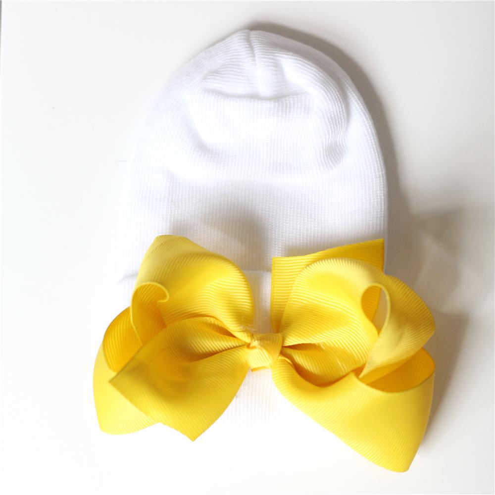 Newborn Baby Knit Hat with Large Ribbon Bow Infant Hospital Hat Baby Warm Beanie Bows for Headwear Knitted Headwrap Turban