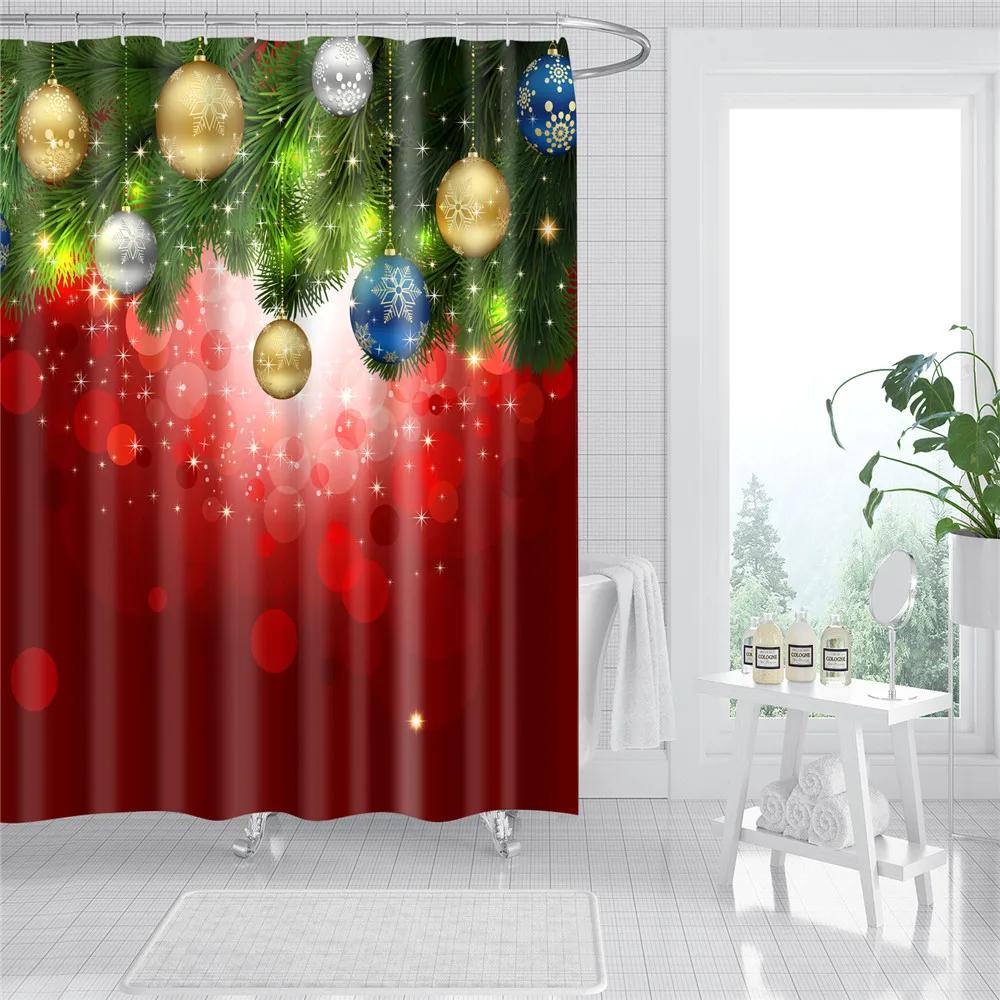 Merry Christmas Shower Curtains New Year Santa Bathroom Decor Bath Curtain Cartoon Snowman Elk Bath Bathroom Curtains