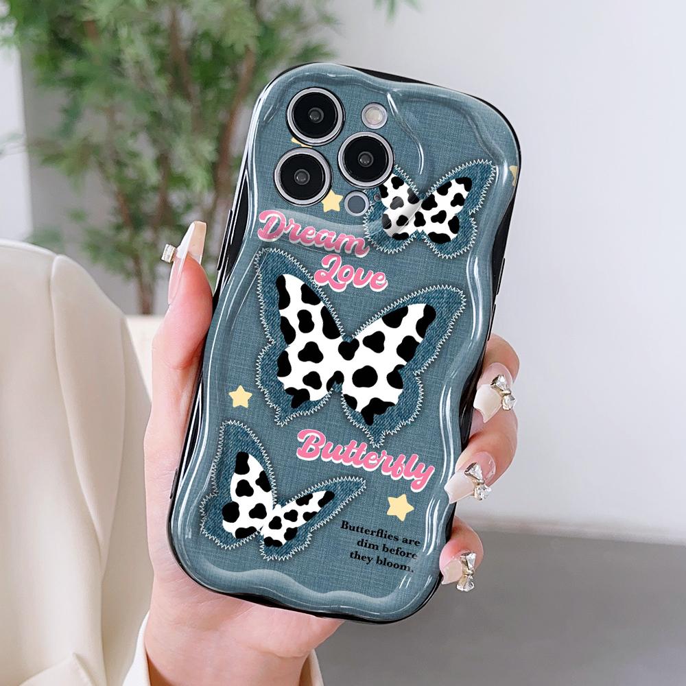 Cartoon Pattern Cream Texture Casing Wavy Edge Soft Silicone Cover Phone Case for OPPO Reno Realme OnePlus Vivo