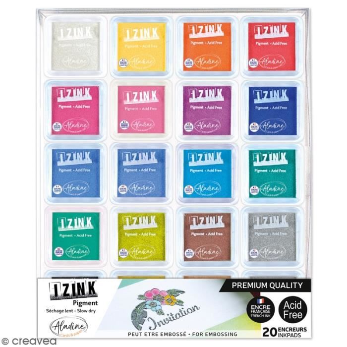 Set d'encreurs - ALADINE - Izink Pigment - 20 pcs - Assortiment de couleurs - 3x3 cm