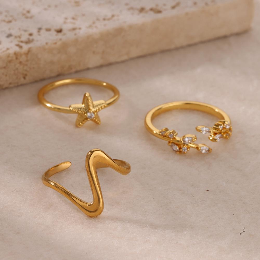 Dainty White Zircon Leaf Stainless Steel Ring Gold Color Open Rings for Women Party Wedding Zircon Daily Wear Accessories Gifts