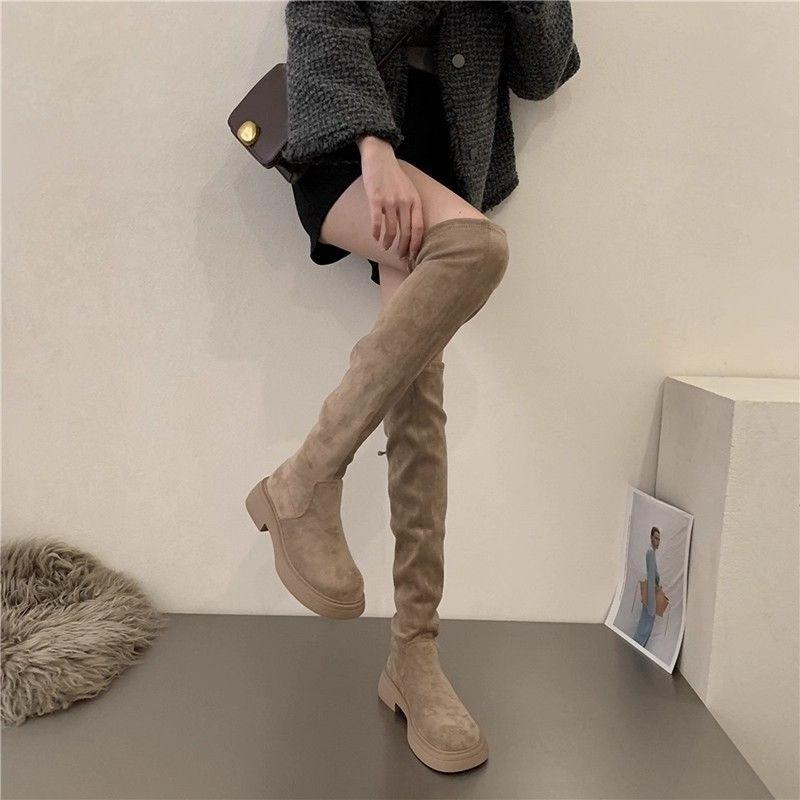 2025 Autumn Winter Korean Style Over-the-Knee Slimming Boots for Petite Women Thick Sole Knight-Inspired Slimming Long Boots