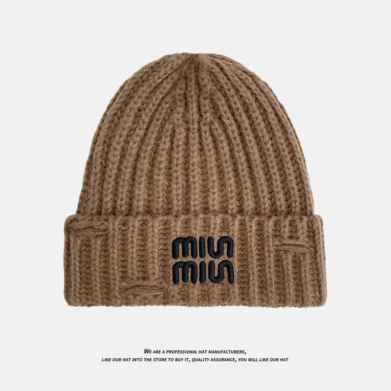 Korean Style Knitted Hat for Women Winter Warm Ear Protection Hooded Hat Thickened Windproof and Cold Protection Ear Protection Hat Letter Woolen Hat