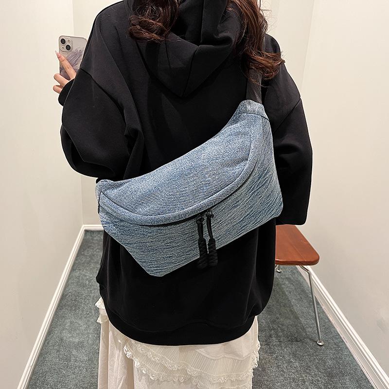 Denim Small Satchel Chest Bag Kvinne Campus Style Crossbody Bag