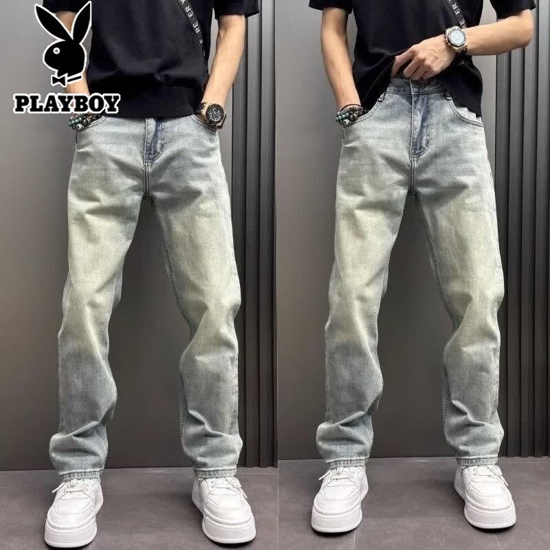 PLAYBOY Men's Elastic Waist Straight Wide Leg Jeans