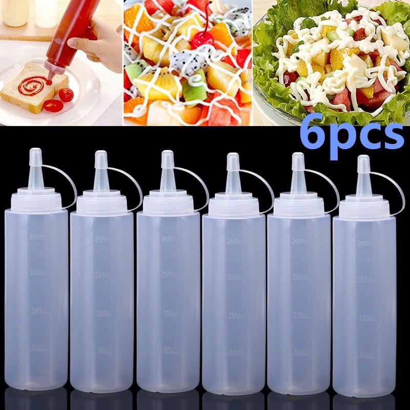 Condiment Dispenser Ketchup Mustard Sauce 240ml Clear Plastic Squeeze Bottle