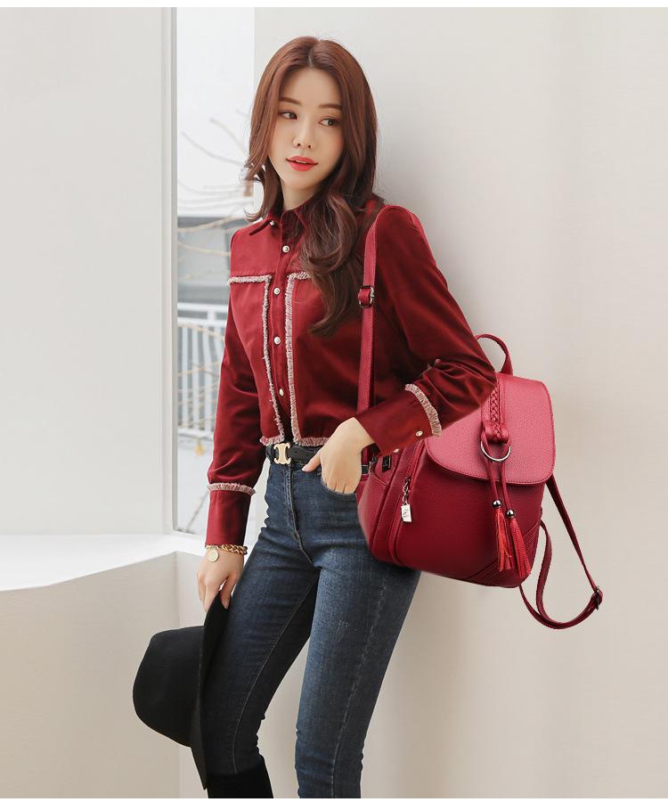 Women's Backpack 2025 New PU Leather Tassel Double Shoulder Bag Large Capacity Student Backpacks Outdoor Travel Bag Mochilas Muj