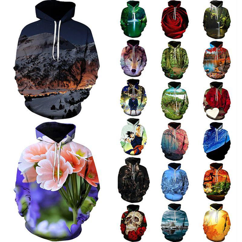 Stylish 3d Printed Wolf Flower Hoodie Unisex Long Sleeve Pullover For All Seasons