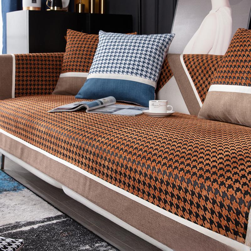 Chenille Sofa Cushion Four Seasons Universal Non-Slip High-End Sofa Cover Nordic Mat Light Luxury Houndstooth Cover Towel