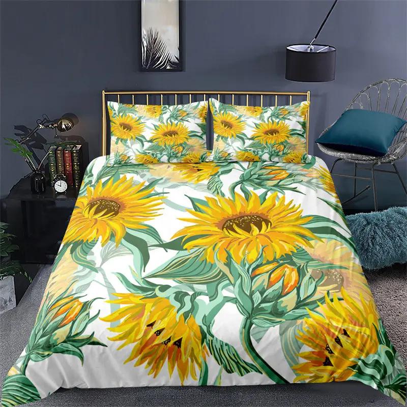 Sonnenblumen Bettwäsche Set Modernes Mikrofaser Gelber Blumendruck Bettbezug Reizvolle Sonnenblumen Sommerinspiriertes Design Steppdecke