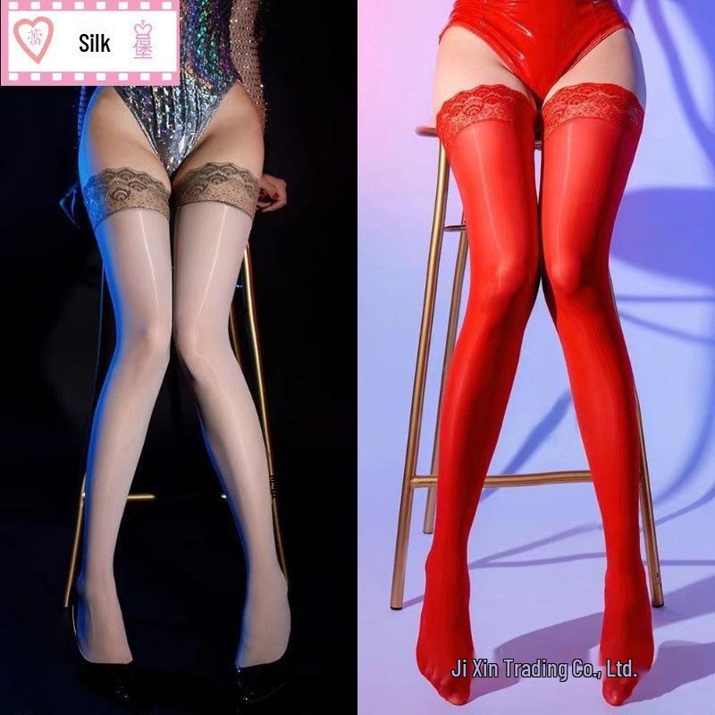 Silky Shiny Lace Silicone Non-Slip Long Thigh-High Stockings