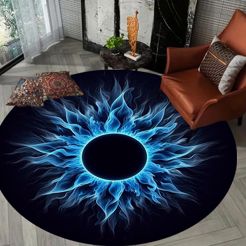 Boho Artistic Round Rug Ice & Fire Vortex Theme Mandala Pattern Carpet for Living Room Bedroom Kid's Playroom Pet Area Blue Etc