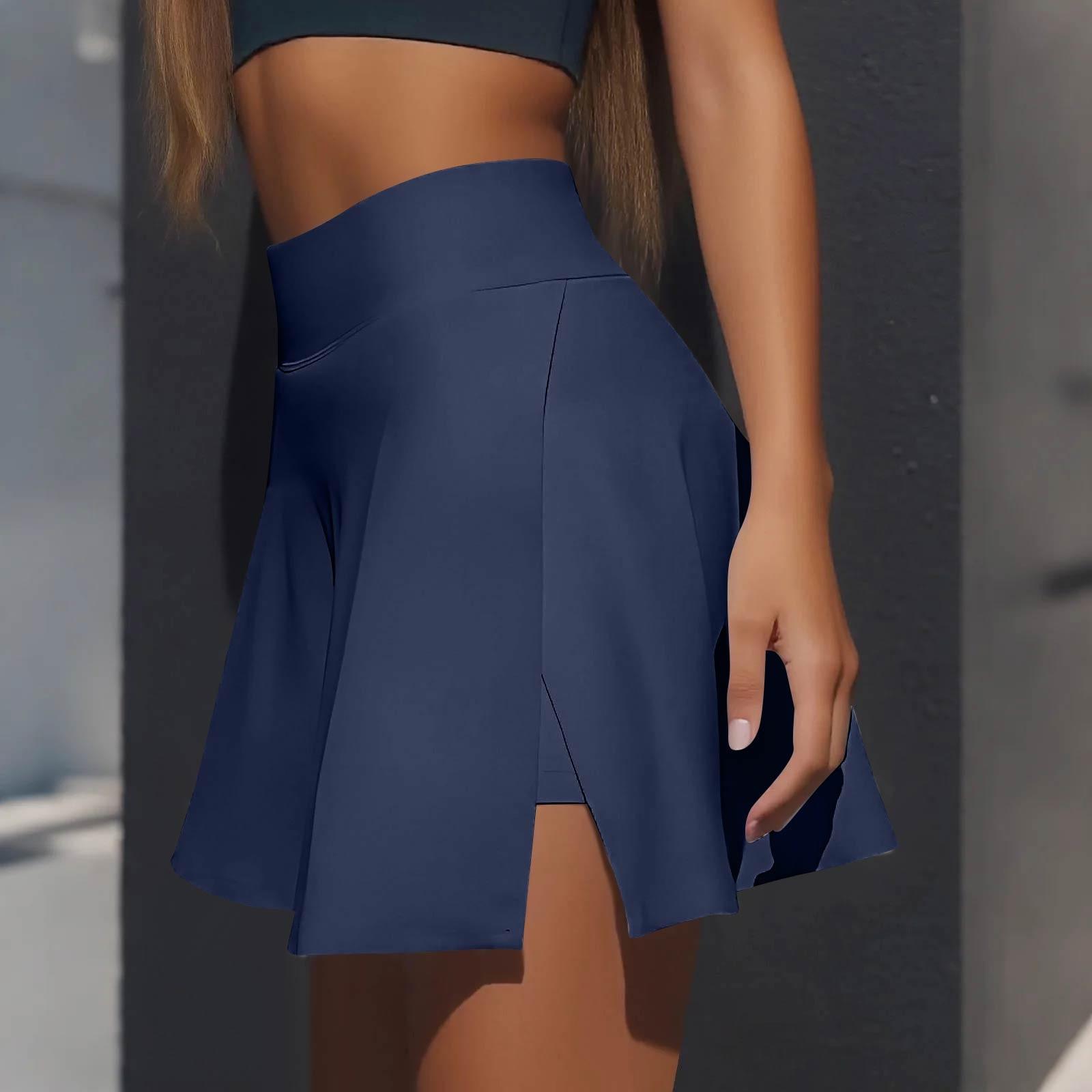 

Женская повседневная однотонная короткая полуюбка с высокой талией, спортивная юбка, плиссированная юбка S тёмно-синий