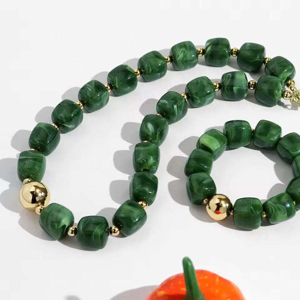 Acrylic Square Beads Chain Necklace Bangle Handmade Irregular Stone Shape Beaded Bracelet Choker Retro Jewelry Gifts