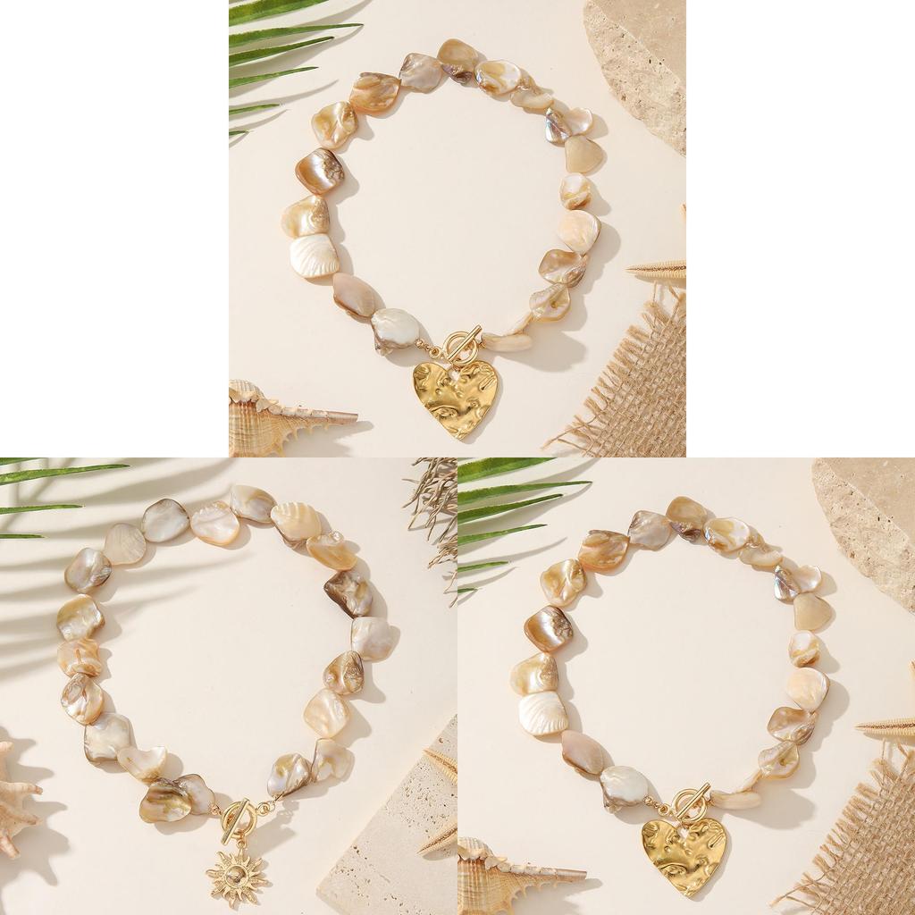 Bohemian Shell Necklace For Women With Heart And Sun Pendant Design For Casual Summer Style