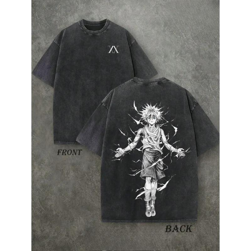 Street Style Hunter X Hunter Killua Zoldyck Anime Gewassen T-shirt Lente Zomer Retro XL black