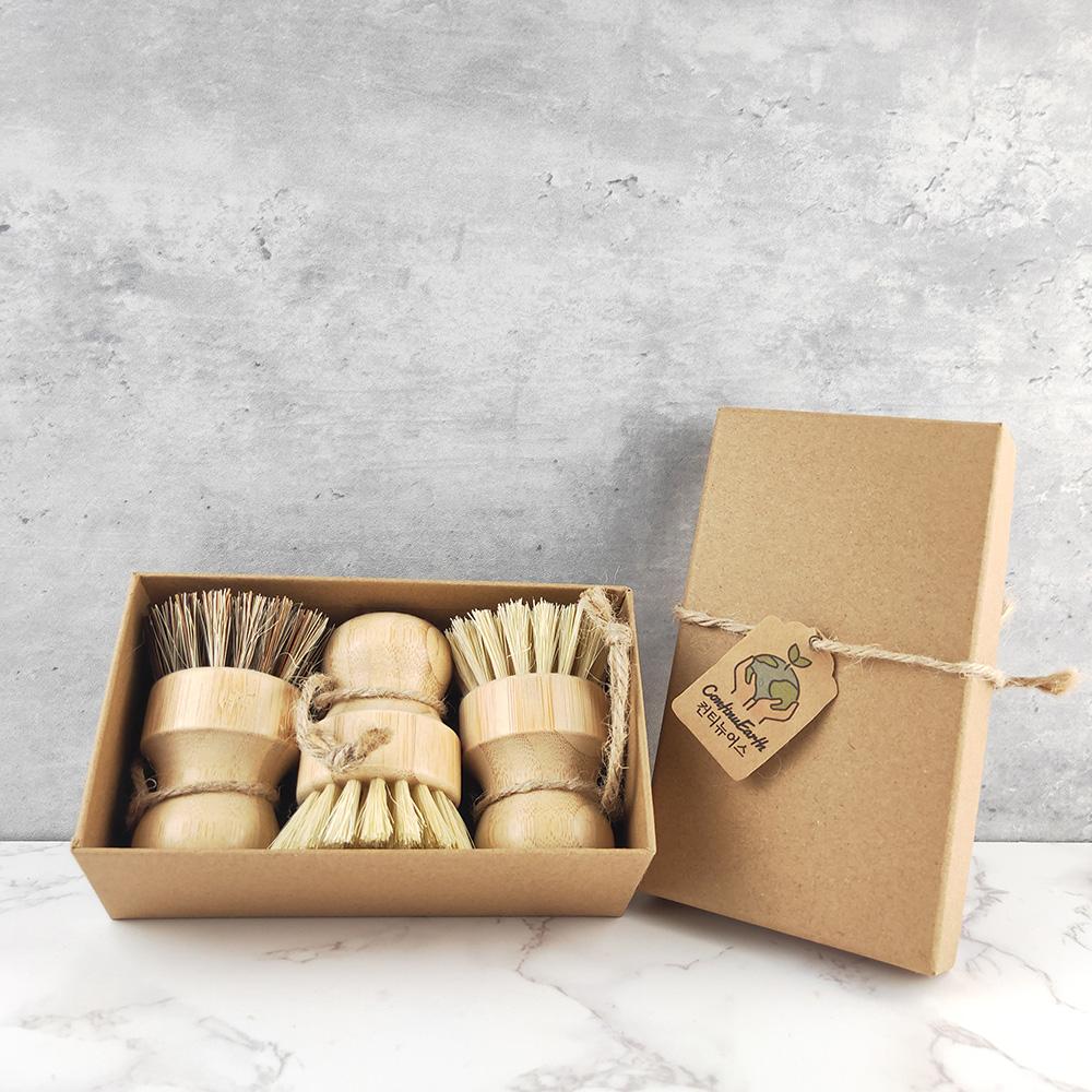 100% Natural Eco-Biodegradable Round Cleaning Brush Sisal and Bamboo Utensils Kitchen Scrubbing Pot Brush