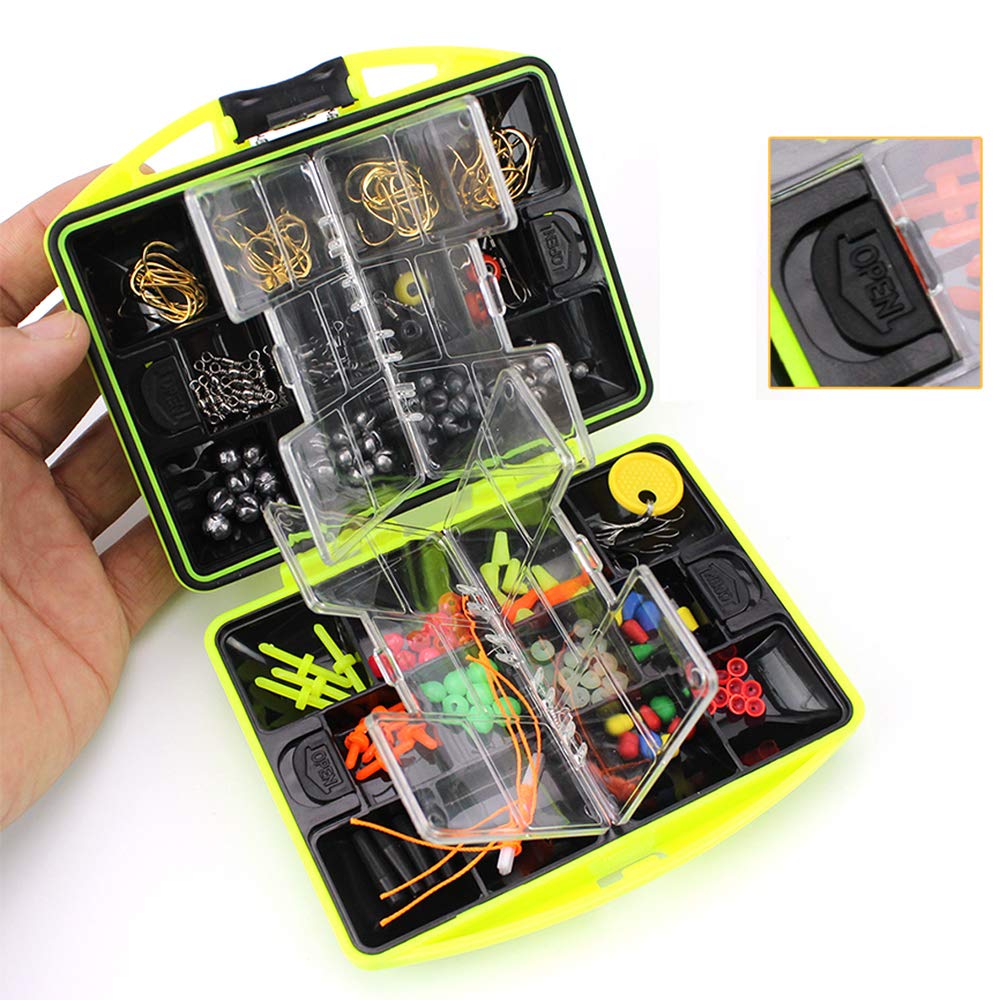 Yueou Rock Fishing Fishing Accessories Kit with Fishing Fishing Line Fishing Tackle Box Box, Hooks, Sinkers, Weights, Swivels, Snaps, Beads, Set,