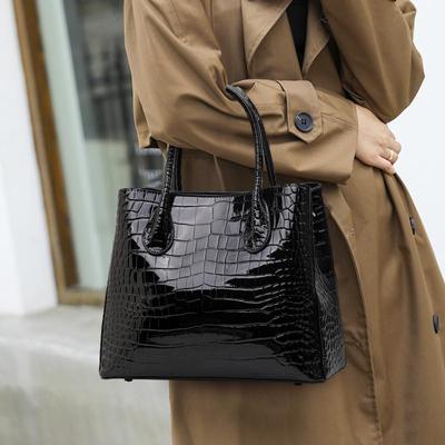 Aidrani Fashion Women's Handbag Surface Crocodile Pattern Solid Color High-end Luxury Cowhide Large Bag