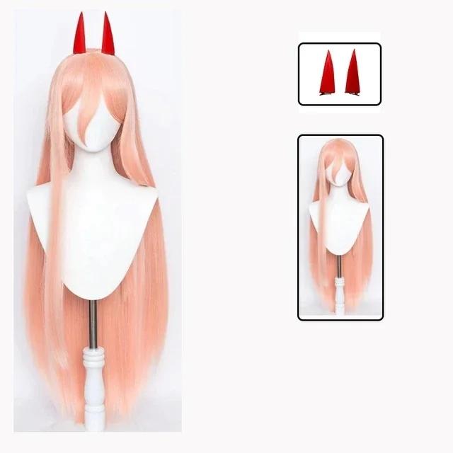 Chainsaw Man Power Wig Cosplay Long Type 2 Colors Hair Heat Resistant Makima Power Wigs Props Horns Teeth Anime