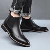 Men's British Style Vintage Brogue Chelsea Boots Soft Sole High Top Pointed Toe Leather Work Dress Shoes