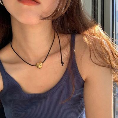 Plump Heart Gold Silver Pendant String Adjustable Choker Necklace Fashion Necklace Celebrity Necklace Choker