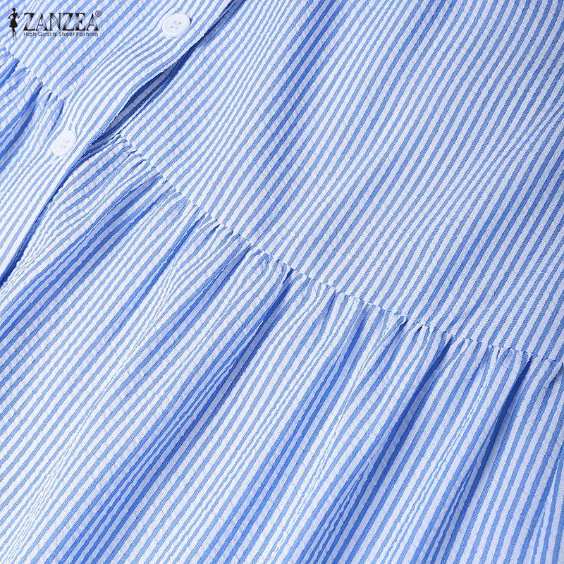 ZANZEA Women Casual Round Neck Half Sleeve Loose Stripe Dress