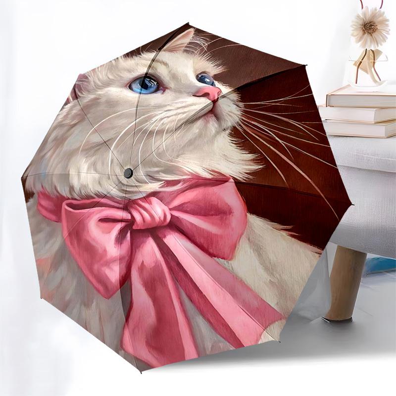 

1pc Auto-Folding Umbrella with Pink Bow Tie, Portable 3-Fold Design, 8-Bone Iron Frame, Outdoor, Perfect Gift for Fans, Travelers, Daily Use, Festive