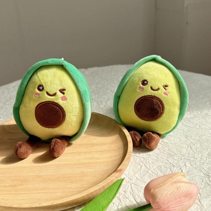 Stylish Avocado Pendant Keychain Fashionable Plush Toy Accessory Soft Polyester Yolk Bag Charm for Girls and Women