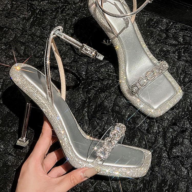 Starry Sky Rhinestone Stiletto High Heels - Versatile Sexy One-Strap Summer Sandals for Women