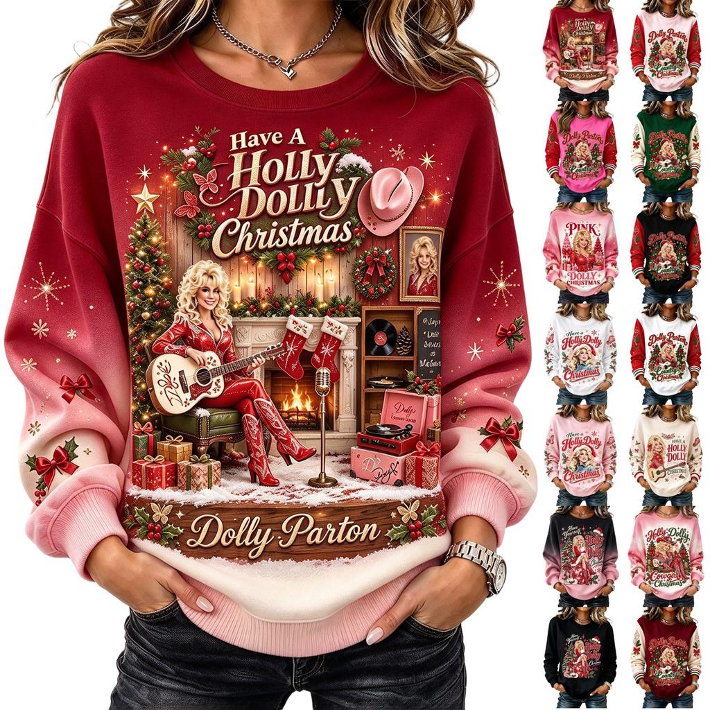 Women's Fashion Crewneck Graphic Print Pullover Long Sleeve Top for Everyday Wear