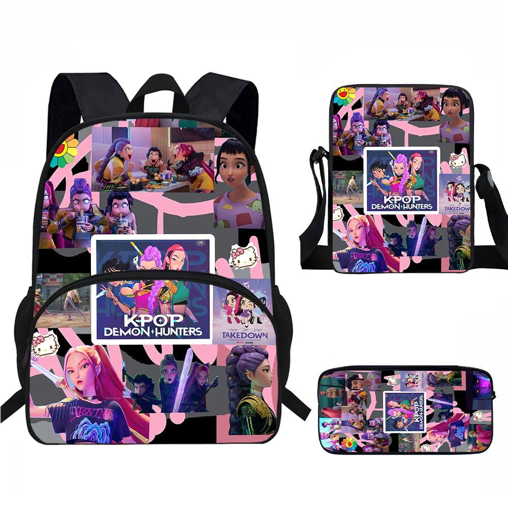 Hunters Demon Kpop Child School Backpack Set Breathable Fabric Primary Students