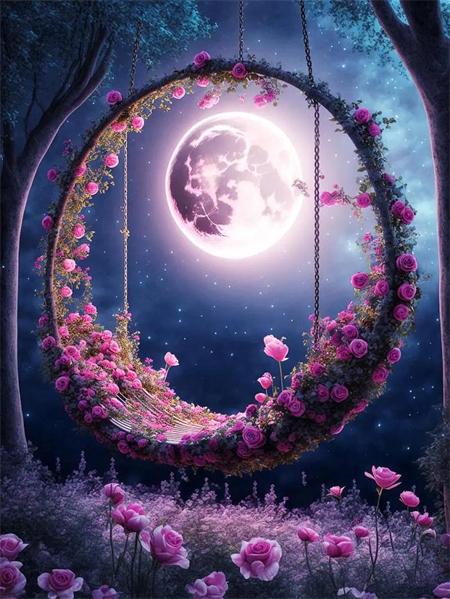 Full Square Round Diamond Painting New Moon Flower Decor Home Embroidery Mosaic Fantasy Butterfly Landscape Home Decor